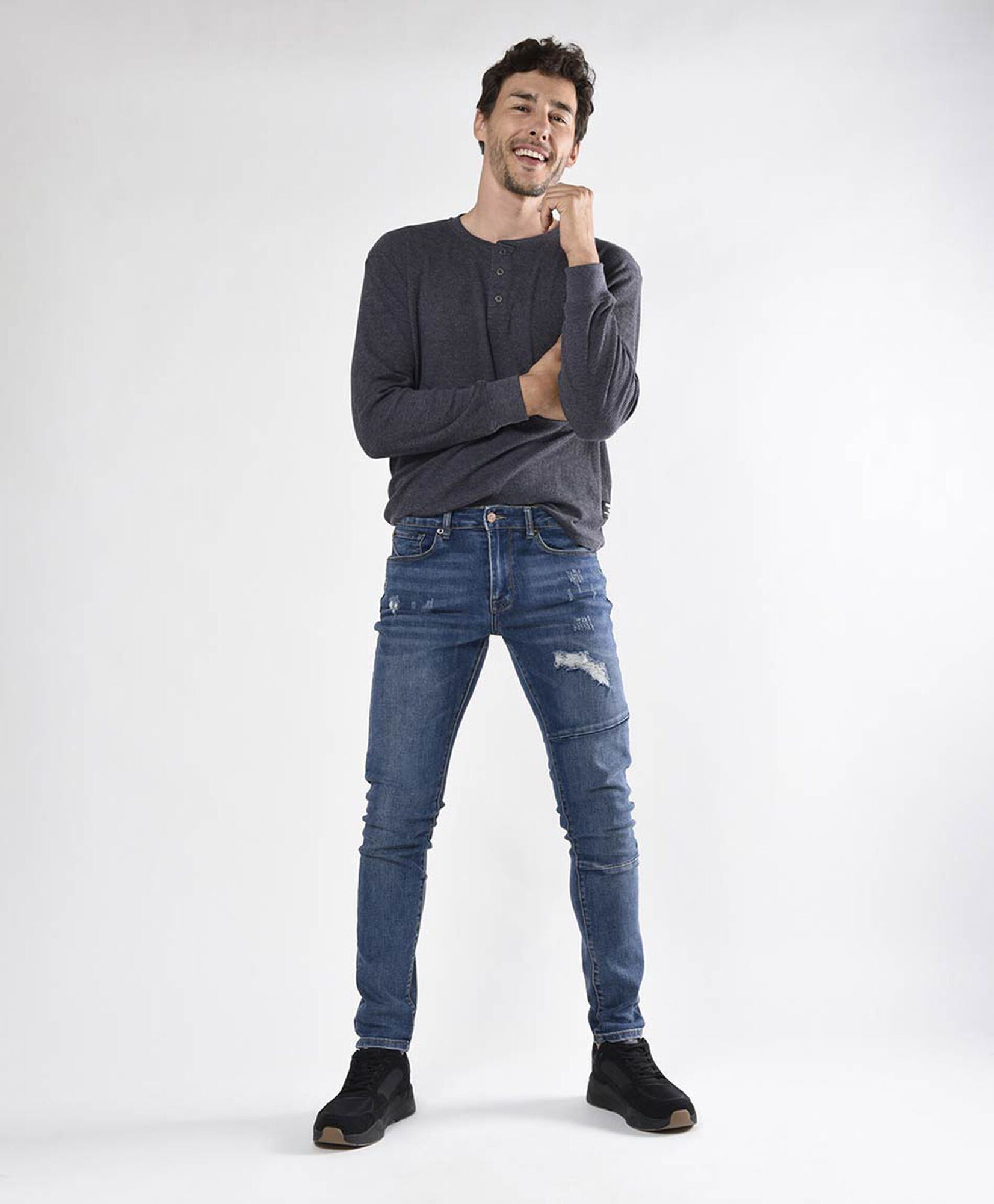Jeans hombre rasgado costuras skinny fit Jeans hombre rasgado costuras skinny fit