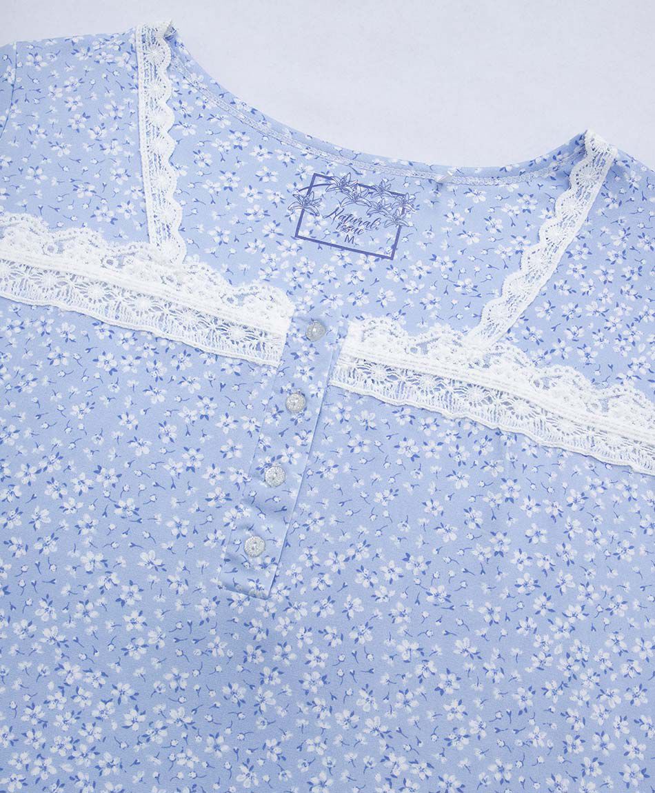 Camisa de dormir mujer encajes florcitas azul