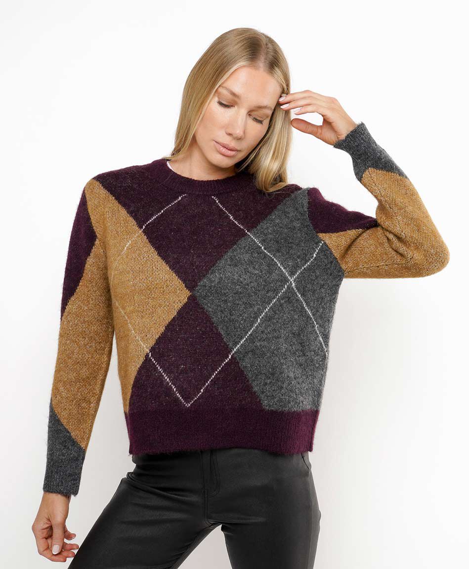 Sweater mujer rombos tricolor&nbsp;