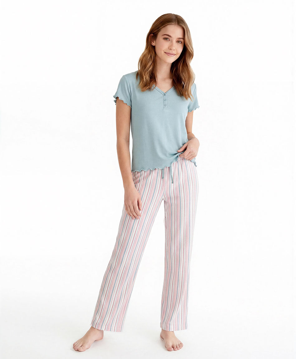 Pijama mujer verde pantal&oacute;n rayas