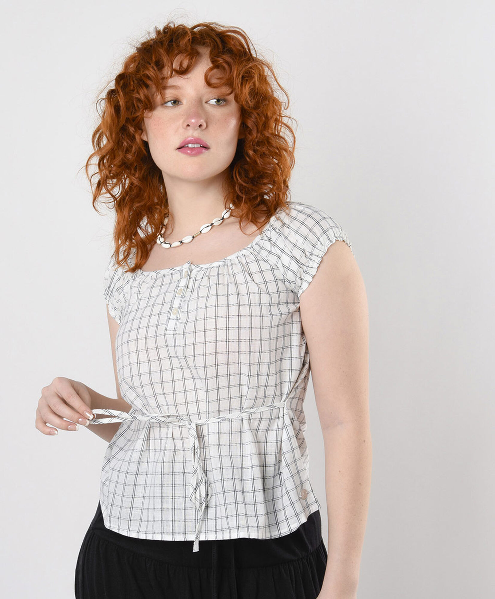 Blusa mujer cuadritos lazo Blusa mujer cuadritos lazo