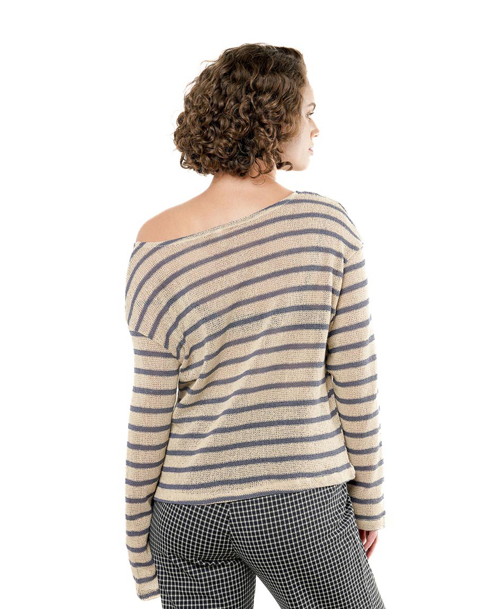 Polera mujer líneas azules tejida Polera mujer líneas azules tejida