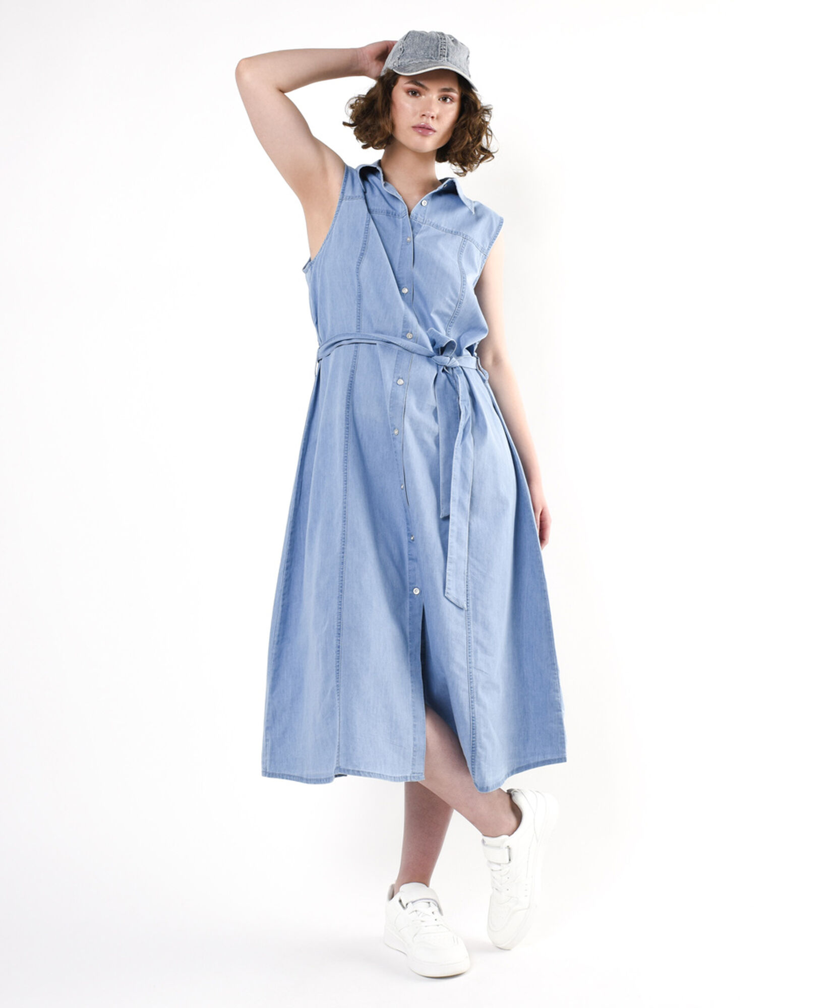 Vestido mujer denim lazo sin mangas Vestido mujer denim lazo sin mangas