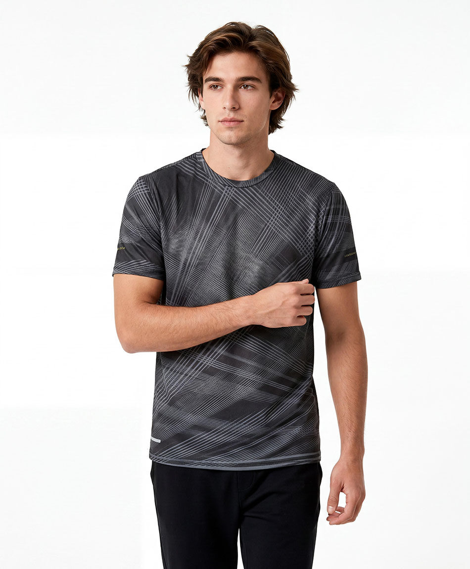 Polera deportiva hombre negra l&iacute;neas