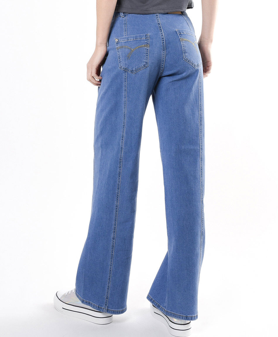 Jeans mujer lisos costuras wide