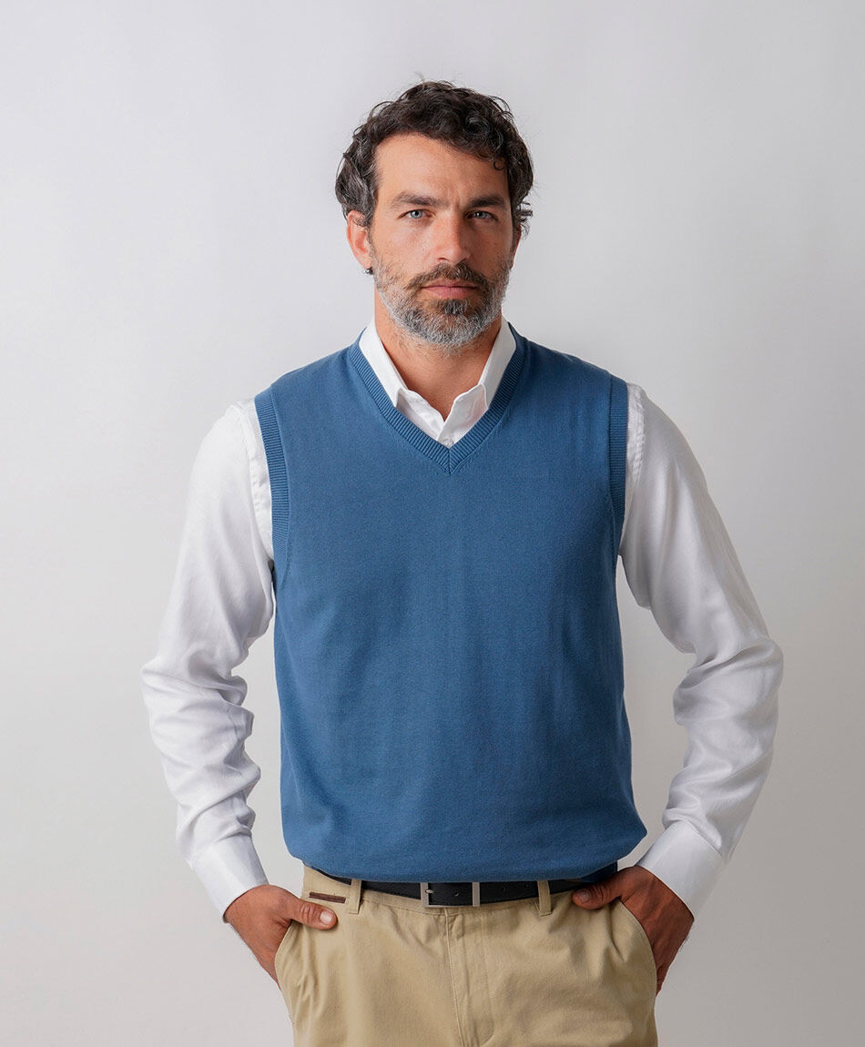 Sweater hombre  sin mangas cuello v azul
