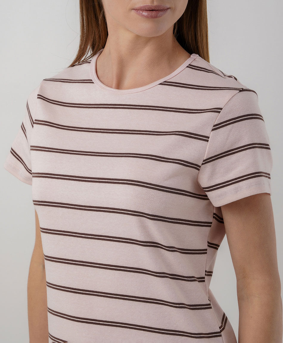 Polera mujer rayas rosada