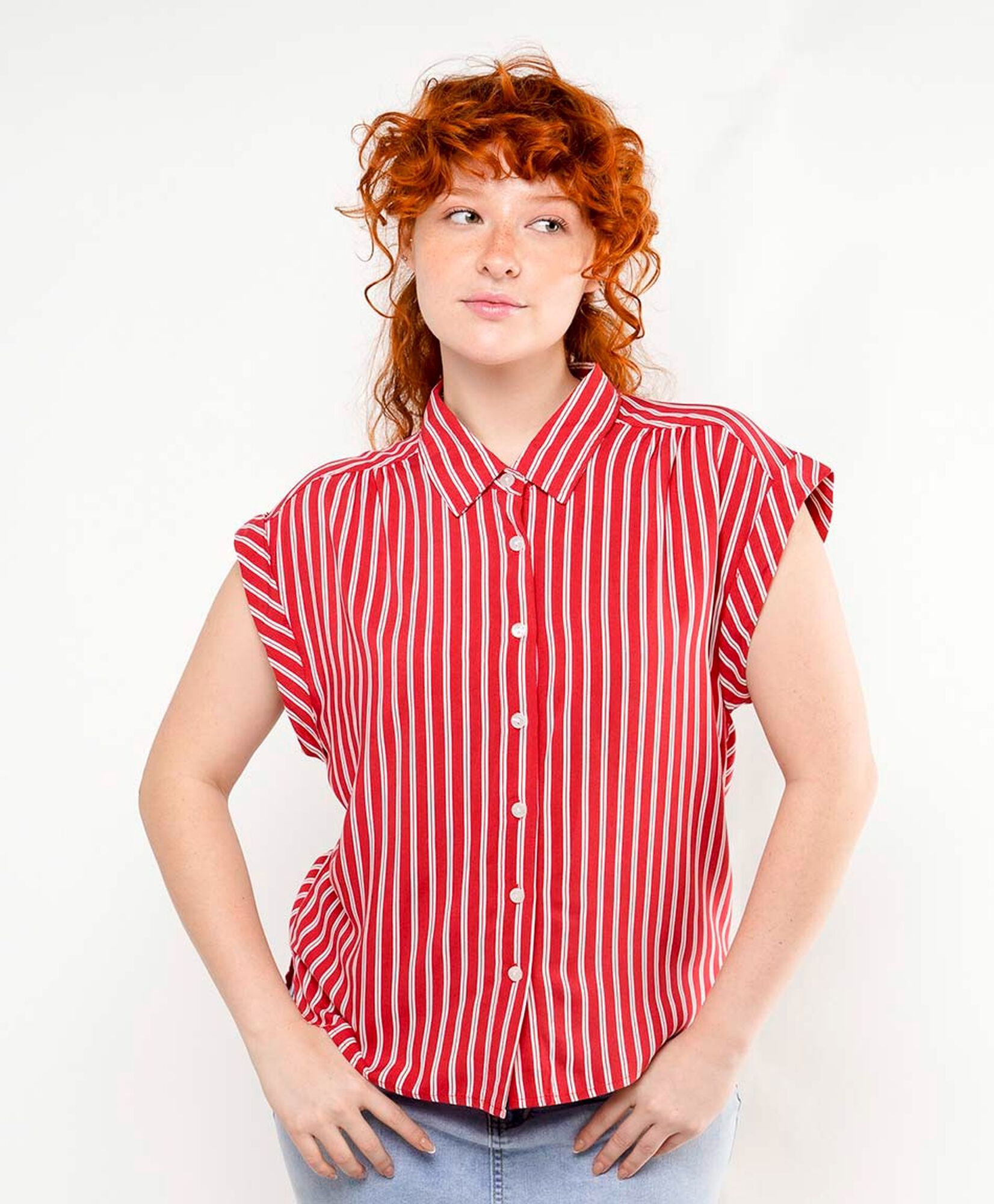 Blusa mujer líneas roja manga mini Blusa mujer líneas roja manga mini