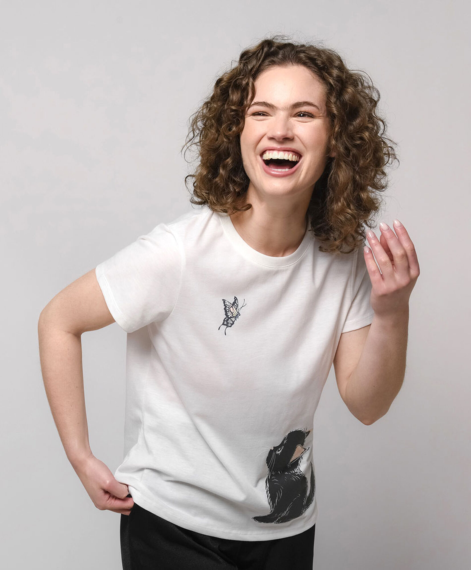 Polera mujer gato mariposa Polera mujer gato mariposa