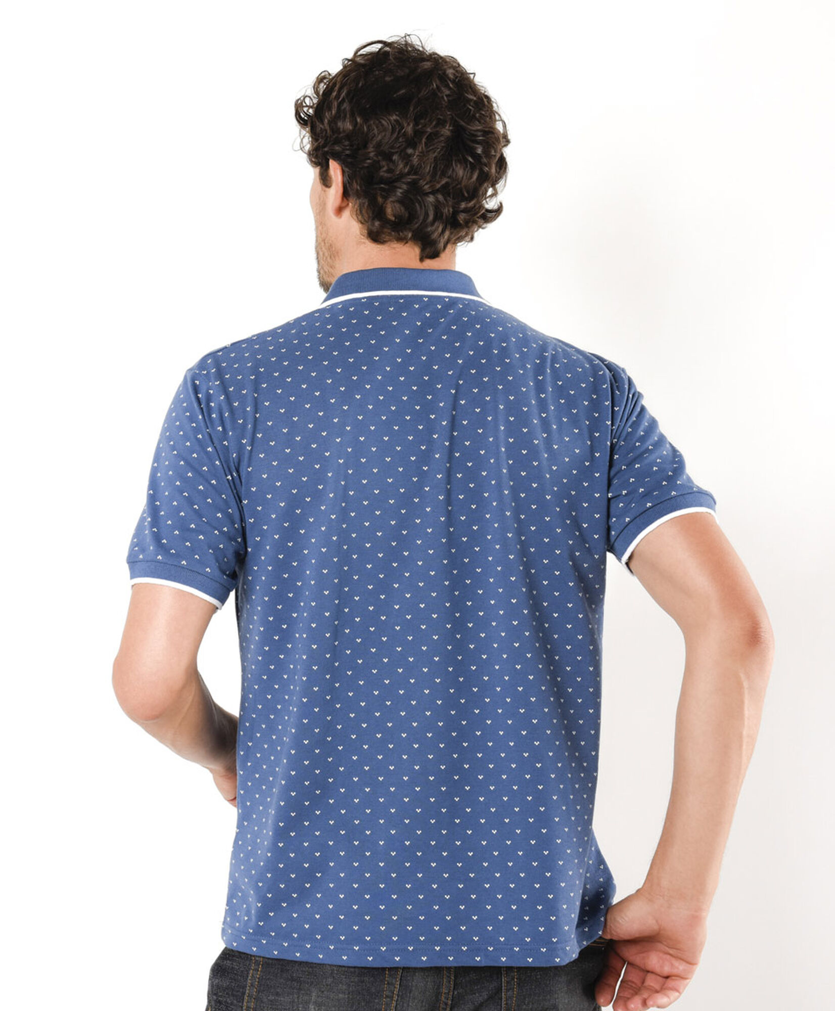 Polera hombre puntitos azul cuello piqué Polera hombre puntitos azul cuello piqué