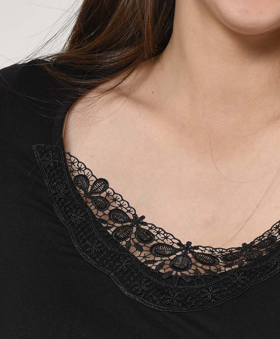 Polera mujer encaje en cuello