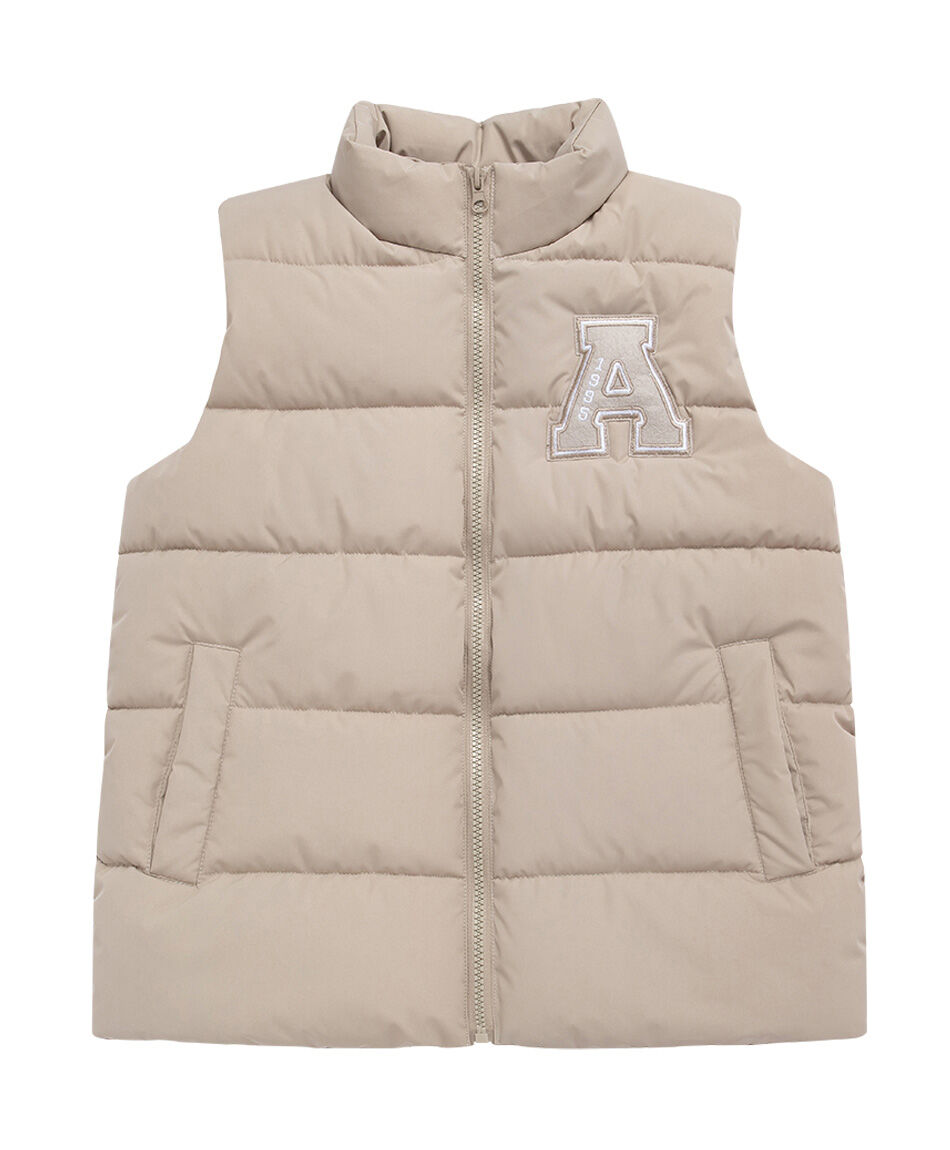 Parka ni&ntilde;o sin mangas letra a beige