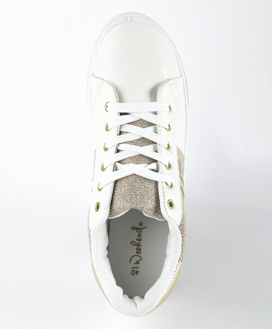 Zapatilla mujer bicolor brillos