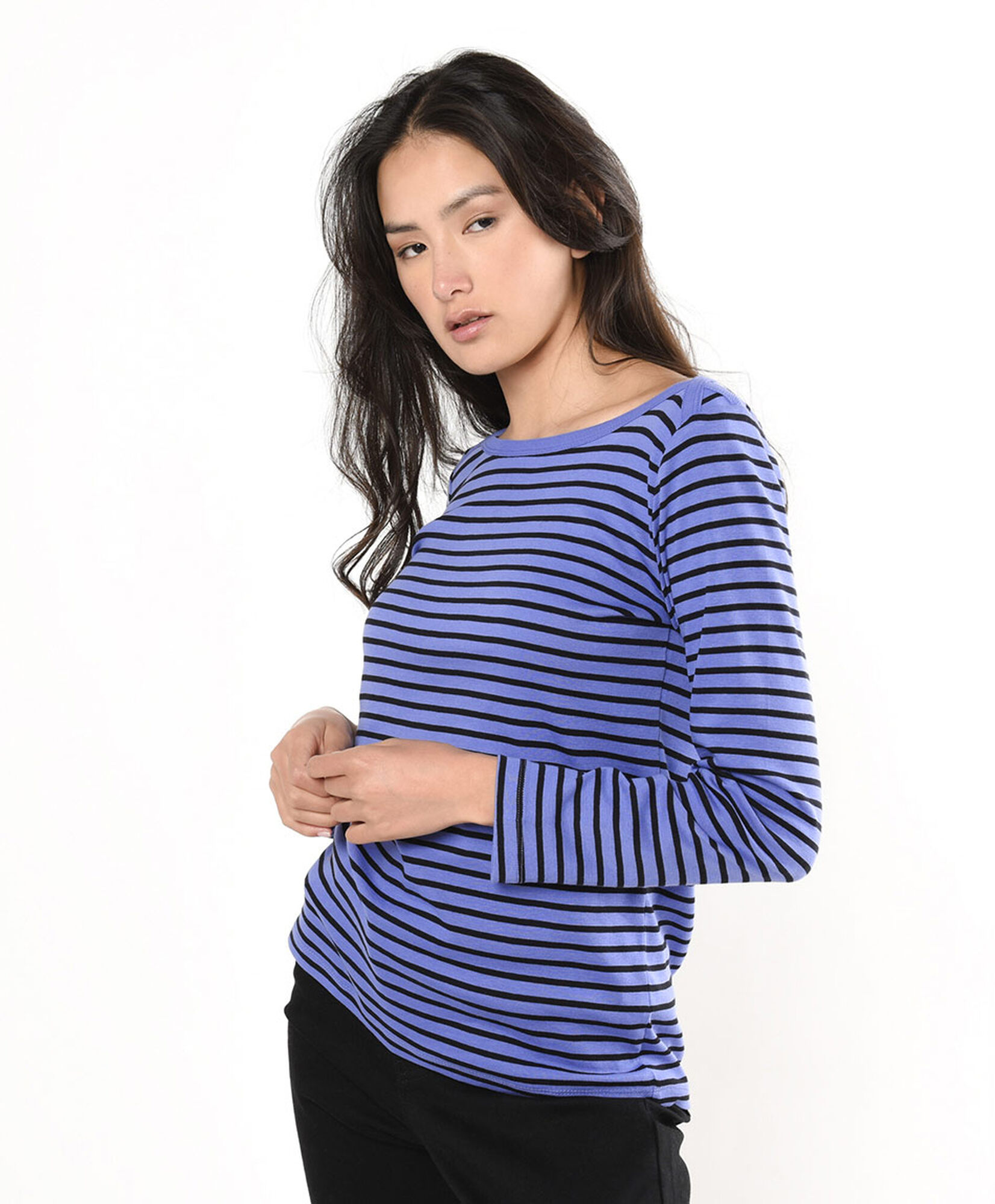 Polera mujer líneas azul manga larga Polera mujer líneas azul manga larga