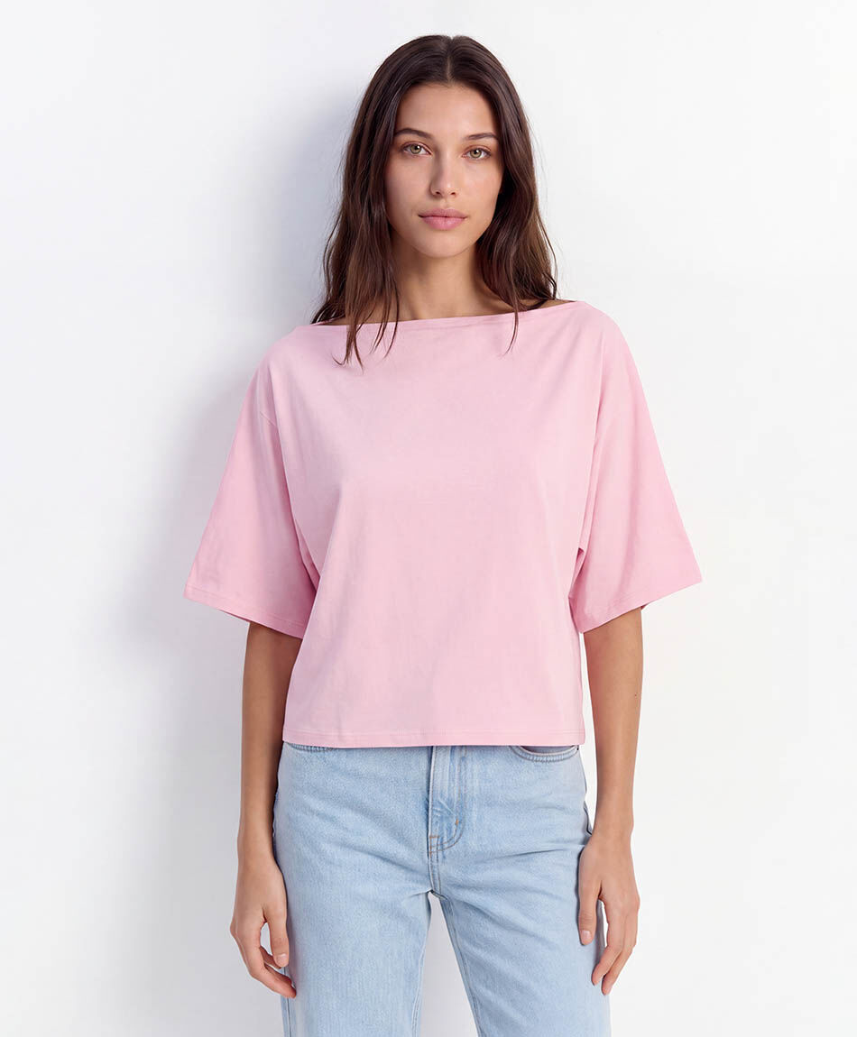 Polera mujer lisa cuello bote