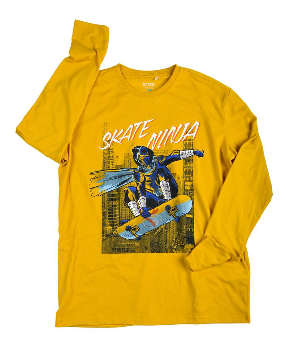 Polera ni&ntilde;o skate ninja manga larga