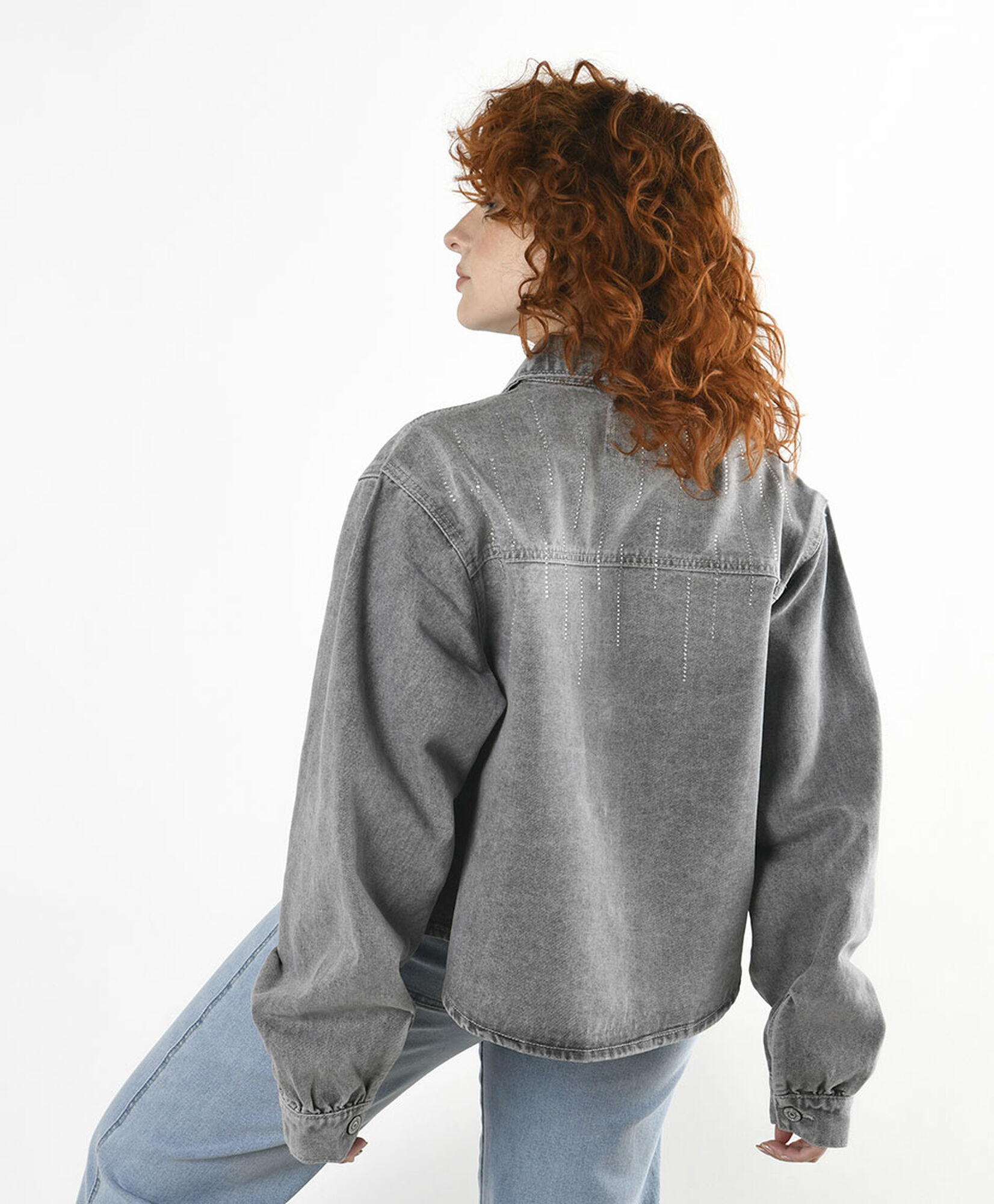 Chaqueta mujer denim crop gris Chaqueta mujer denim crop gris