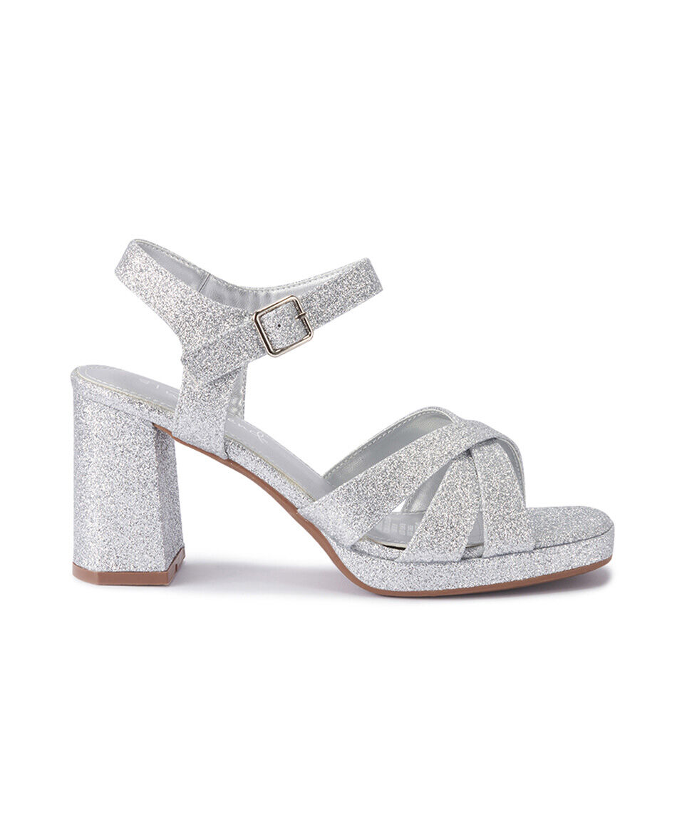 Sandalia mujer taco medio silver