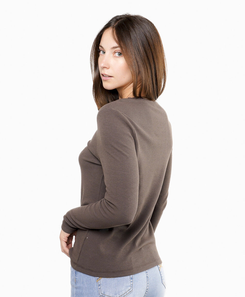 Polera mujer manga larga rib con encaje