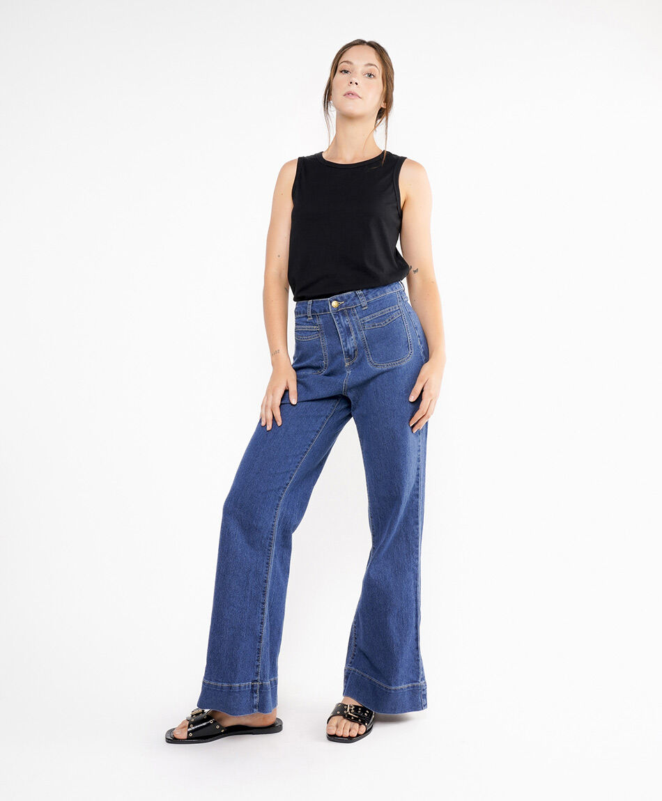 Jeans mujer bolsillos flare