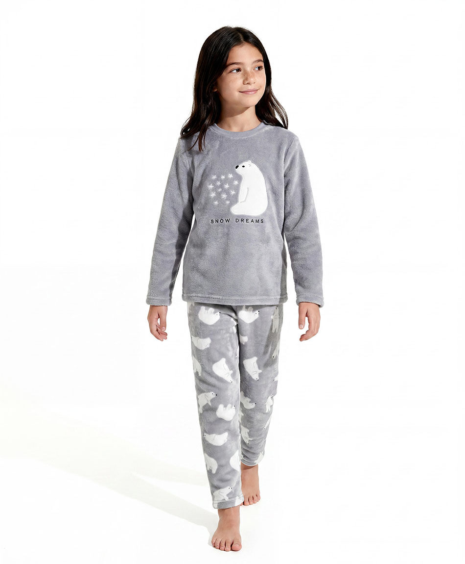 Pijama ni&ntilde;a coral sue&ntilde;os blancos