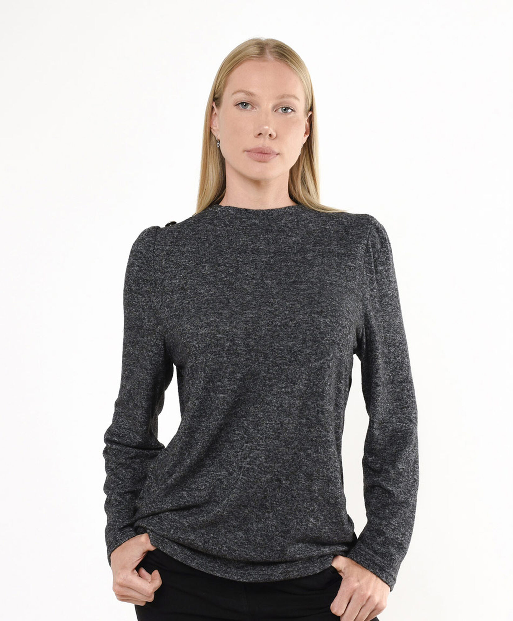 Polera mujer botones hombro gris Polera mujer botones hombro gris