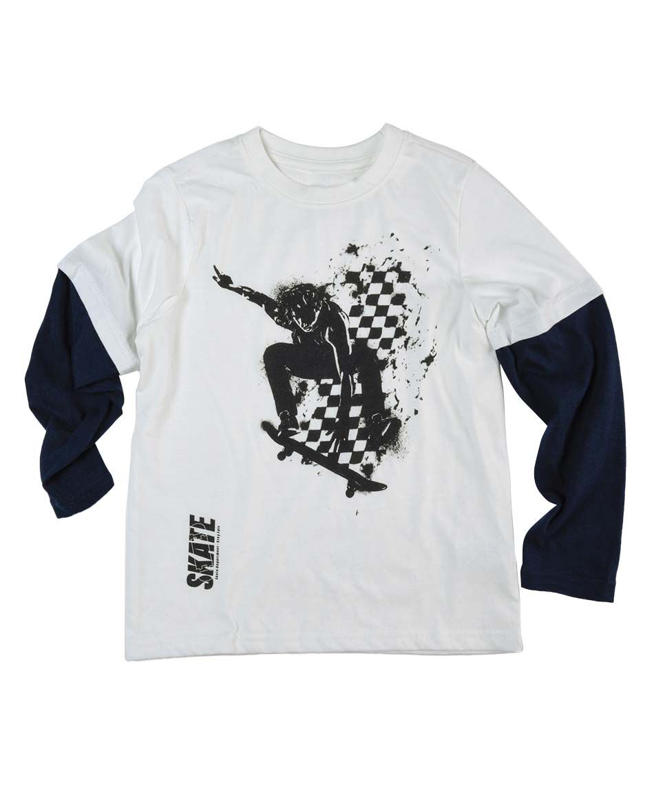 Polera ni&ntilde;o bicolor skate manga larga