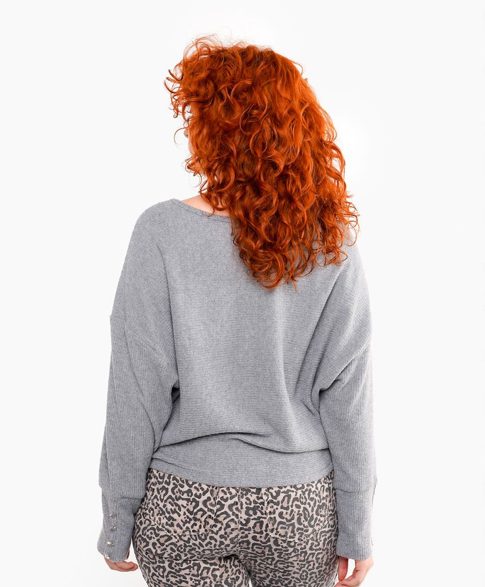 Sweater mujer pu&ntilde;o extendido gris