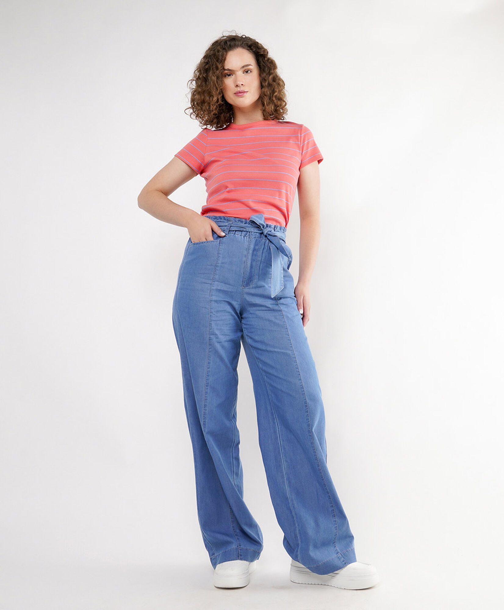 Pantalón mujer cinturón denim wide Pantalón mujer cinturón denim wide