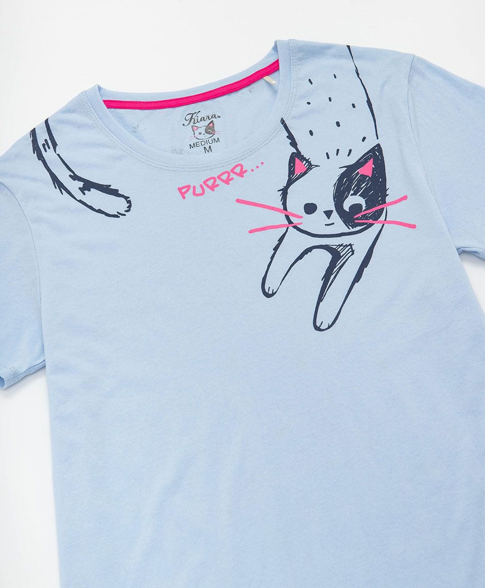 Camisa de dormir mujer gato cuello