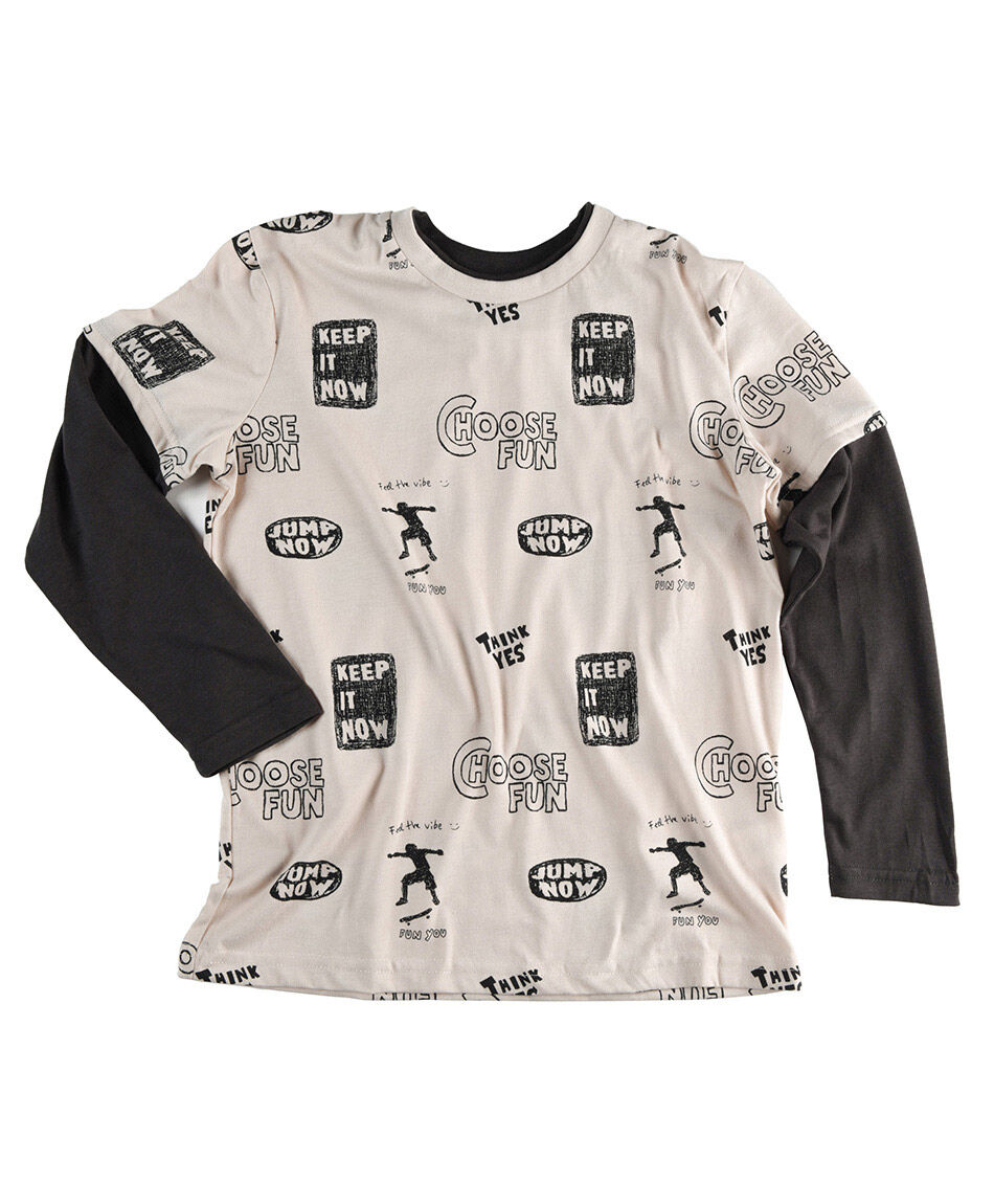 Polera ni&ntilde;o skate texto manga larga