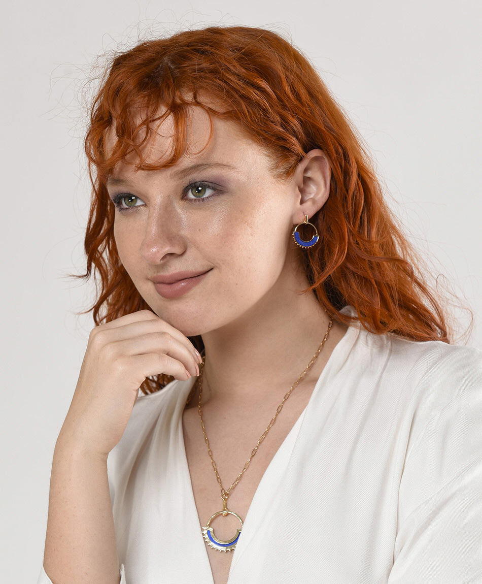 Set collar + aros mujer medio c&iacute;rculo 3 piezas