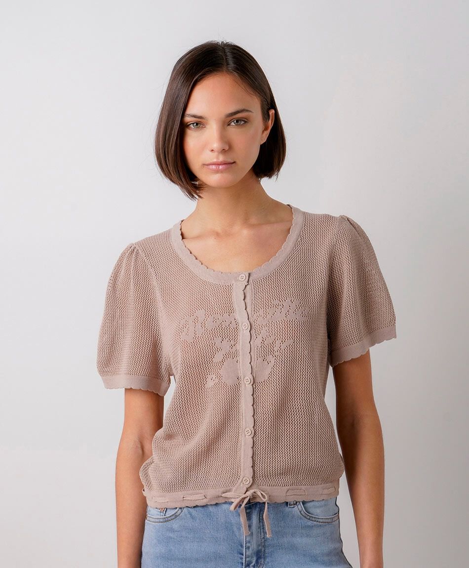 Cardigan mujer calado lazo print