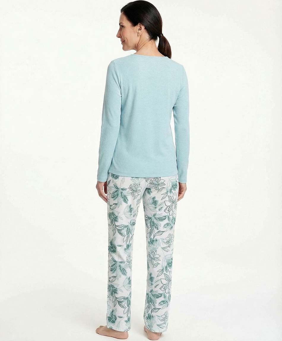 Pijama mujer dise&ntilde;o floreado cian