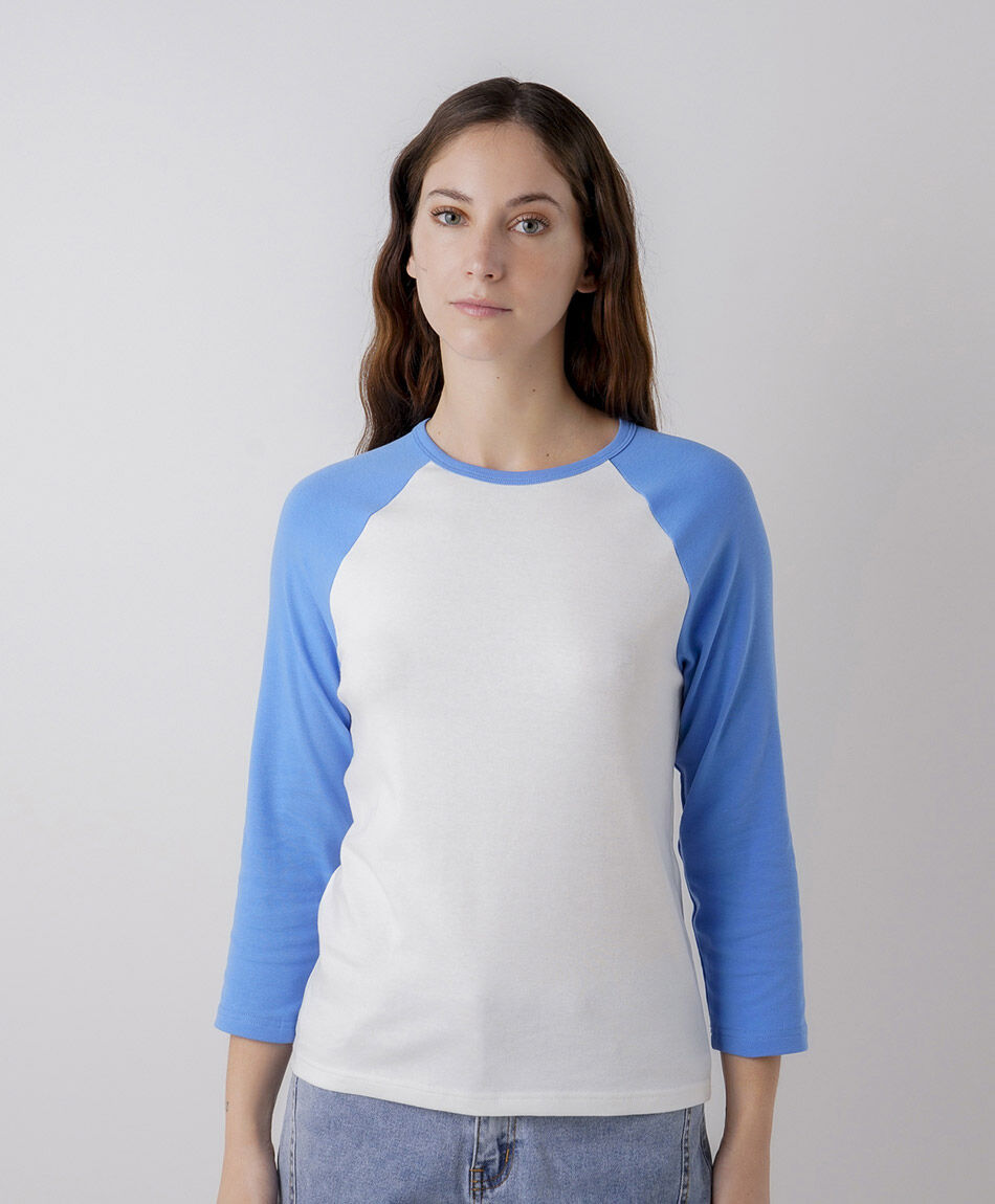 Polera mujer bicolor azul