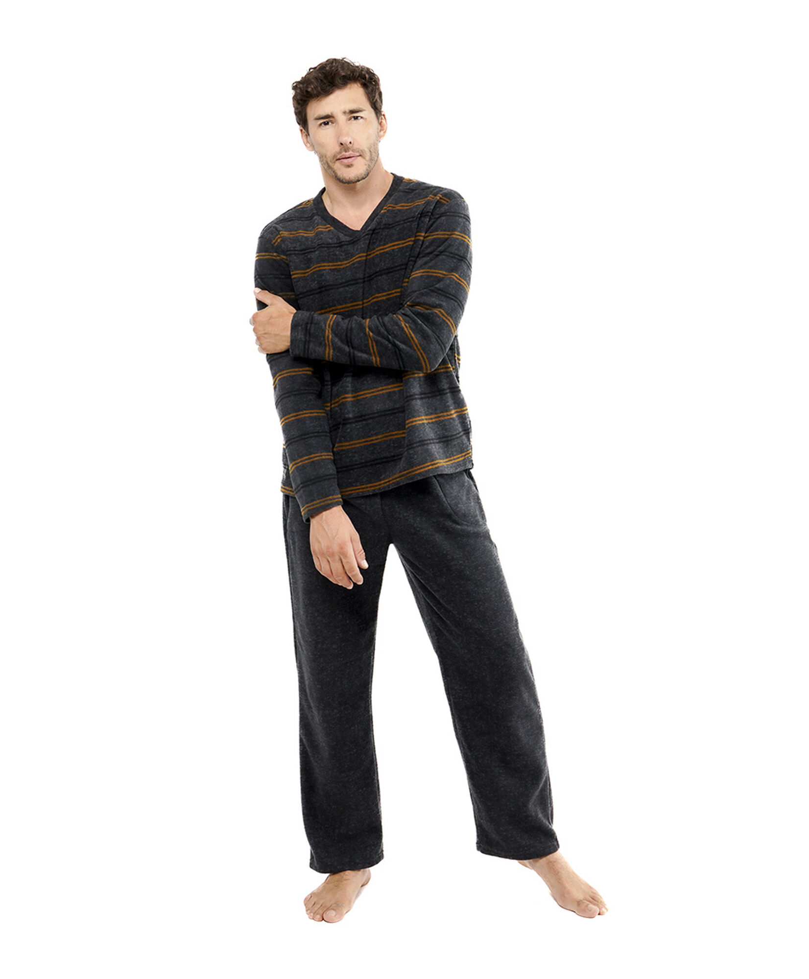 Pijama hombre polar líneas gris Pijama hombre polar líneas gris