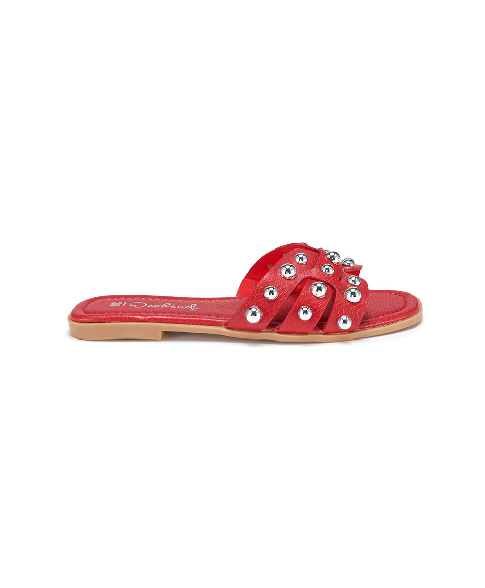 Sandalia mujer plana tachas roja
