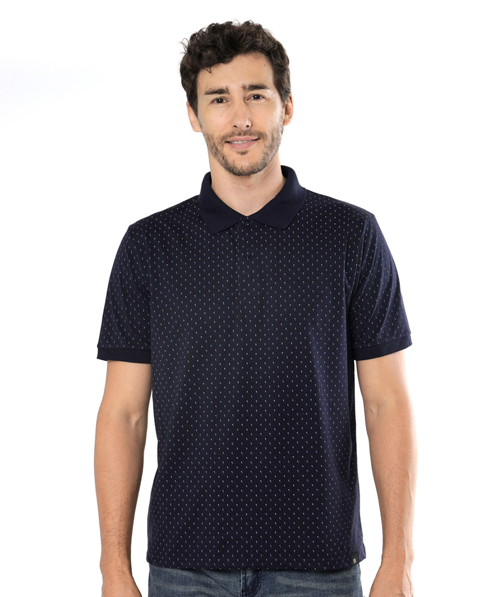 Polera hombre mini print cuello piqué Polera hombre mini print cuello piqué
