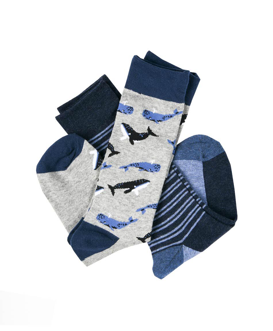 Pack 2 calcetines hombre l&iacute;neas y ballenas