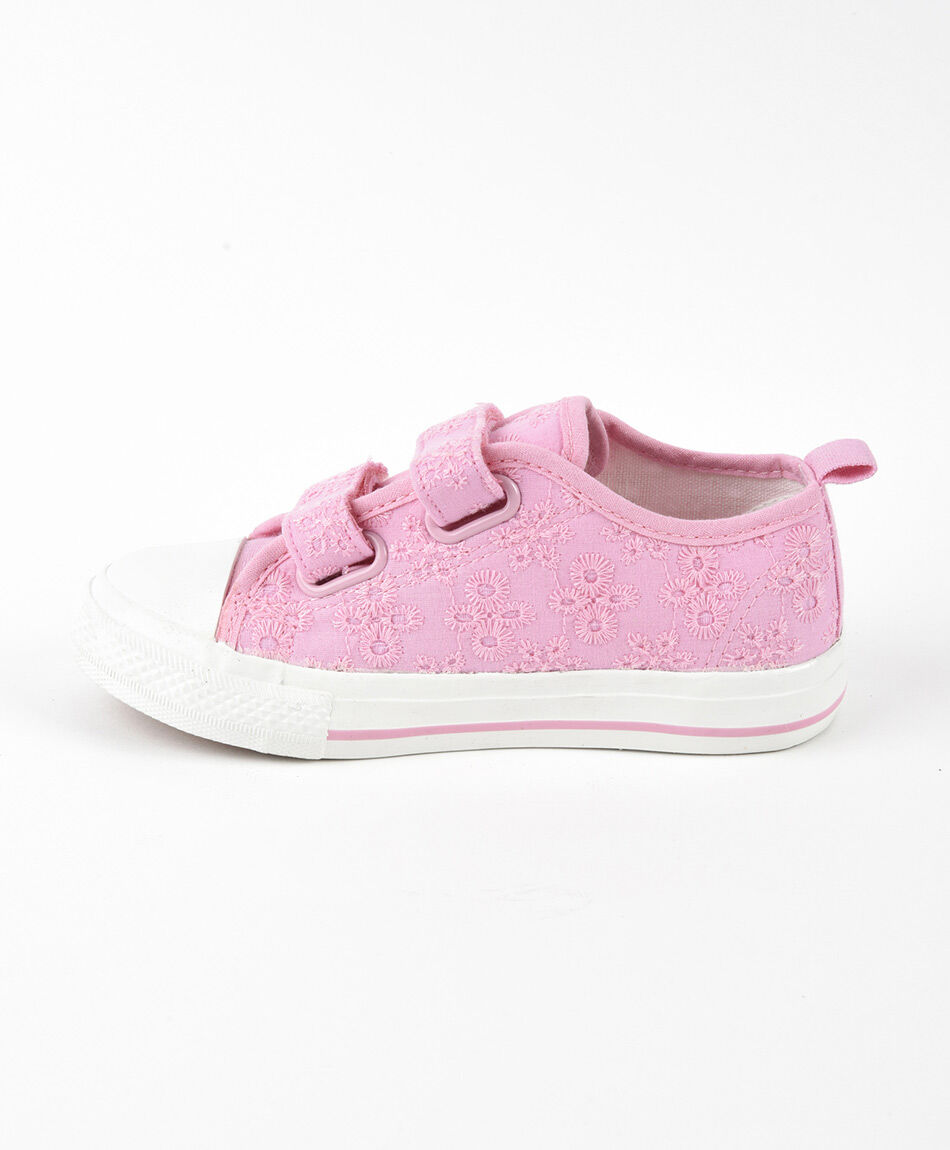 Zapatilla infantil flores bordadas rosa