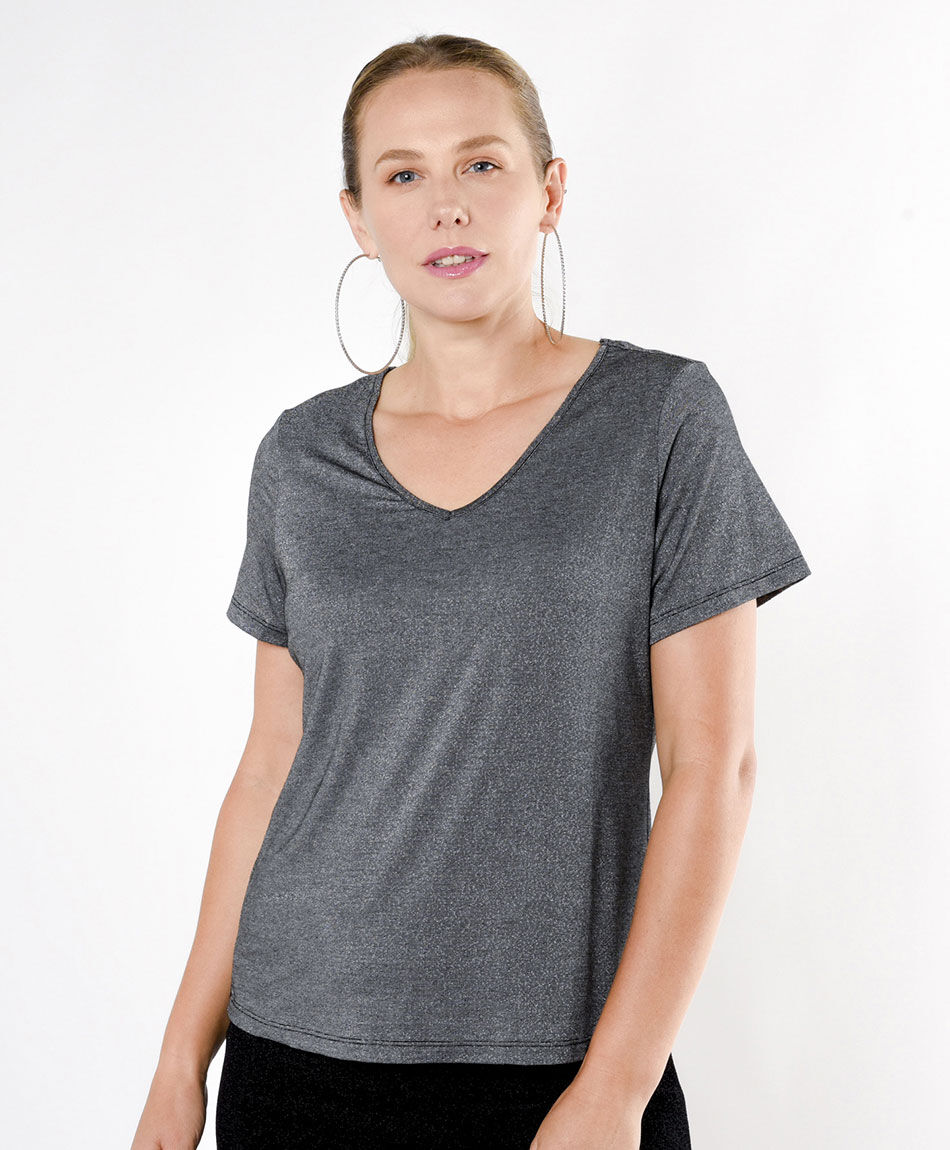 Polera mujer brillante gris