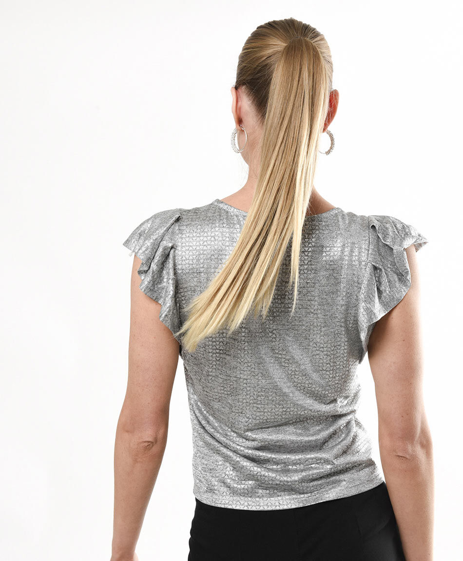 Polera mujer brillante mangas vuelos