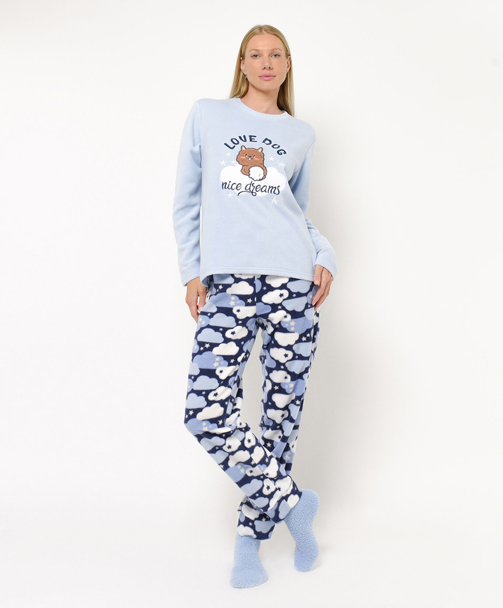 Pijama + calcetines mujer polar nubes perro Pijama + calcetines mujer polar nubes perro