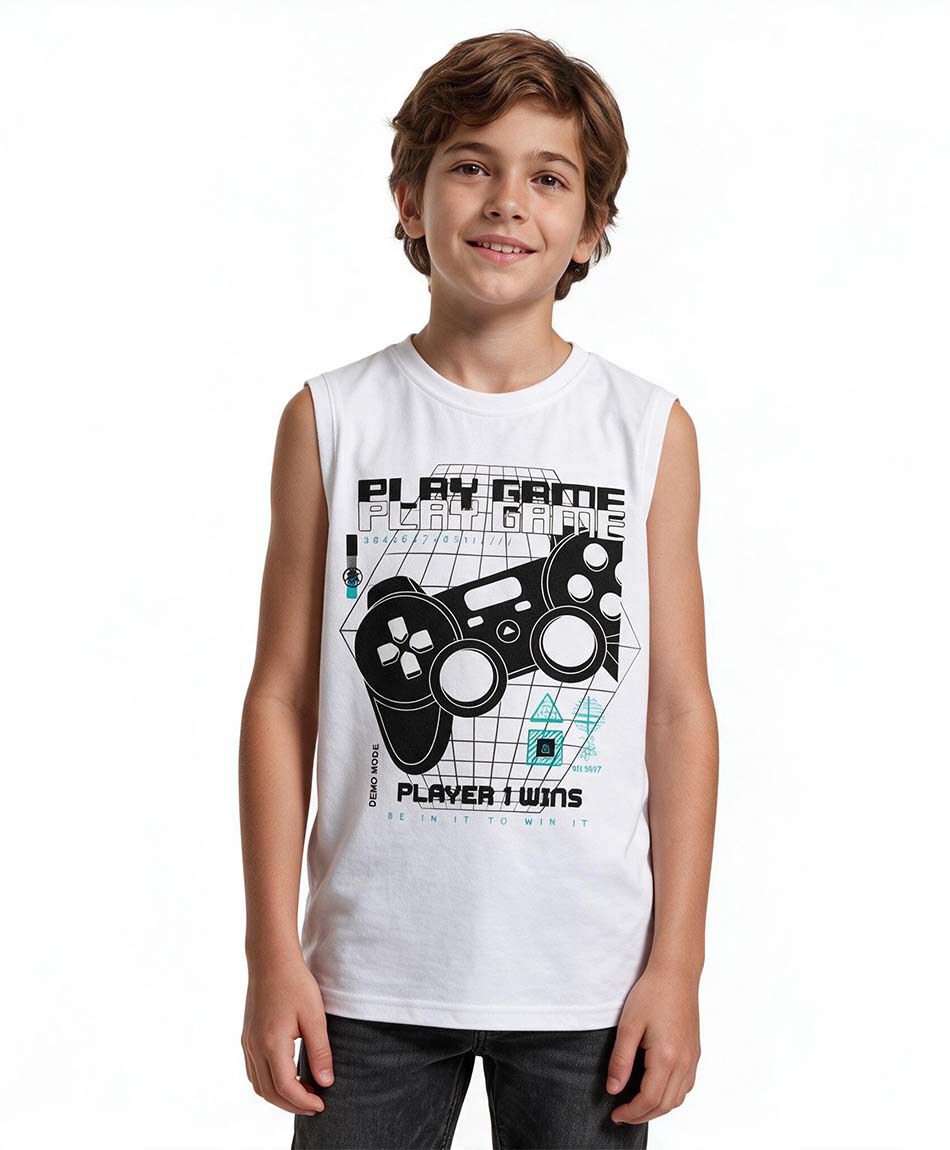 Polera ni&ntilde;o sin mangas gamer