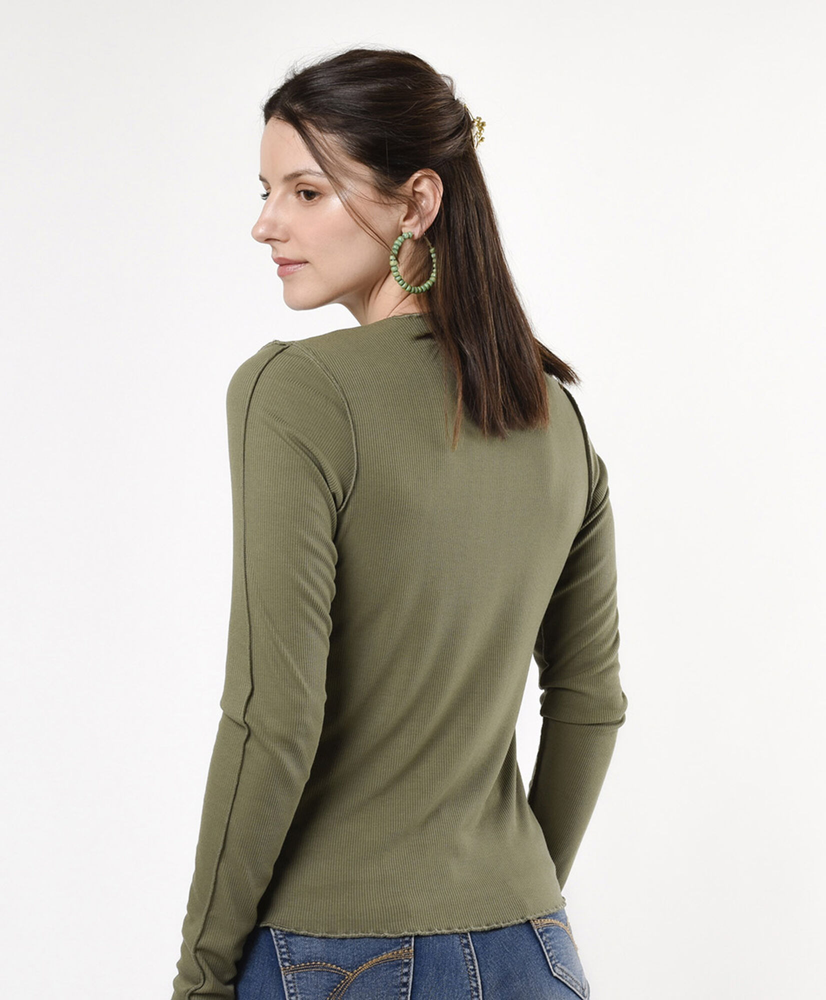 Polera mujer costuras bicolor verde Polera mujer costuras bicolor verde