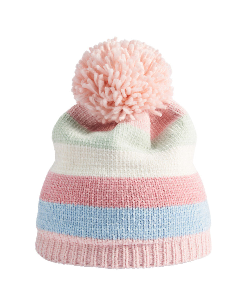 Gorro infantil l&iacute;neas pompon