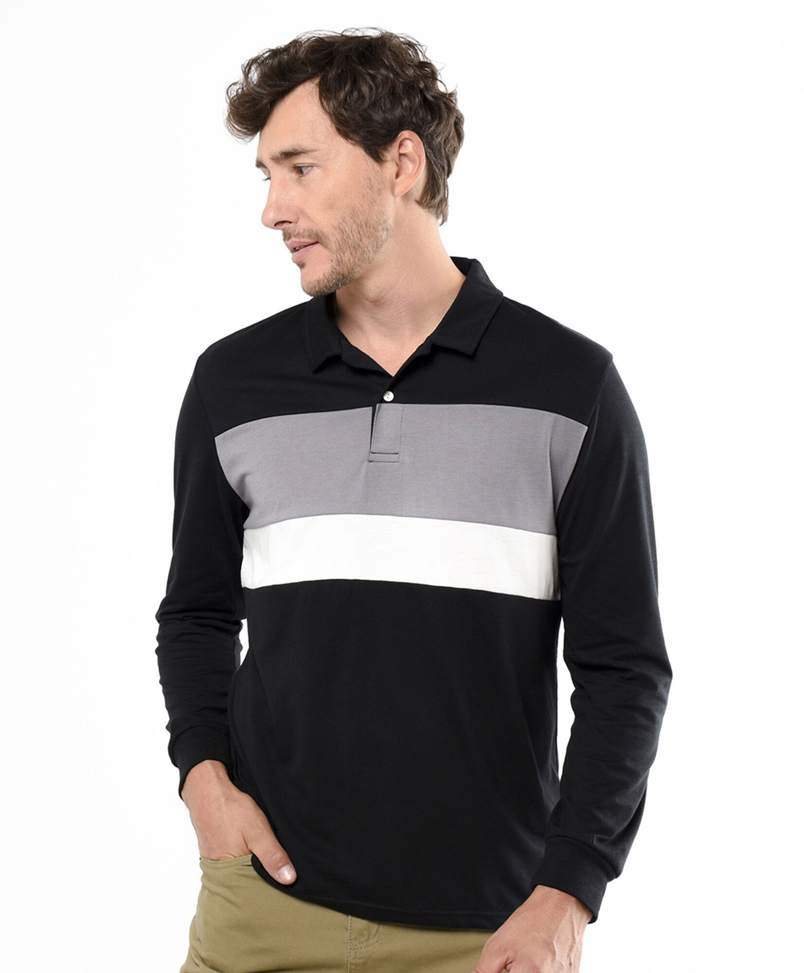 Polera hombre polo tricolor manga larga Polera hombre polo tricolor manga larga