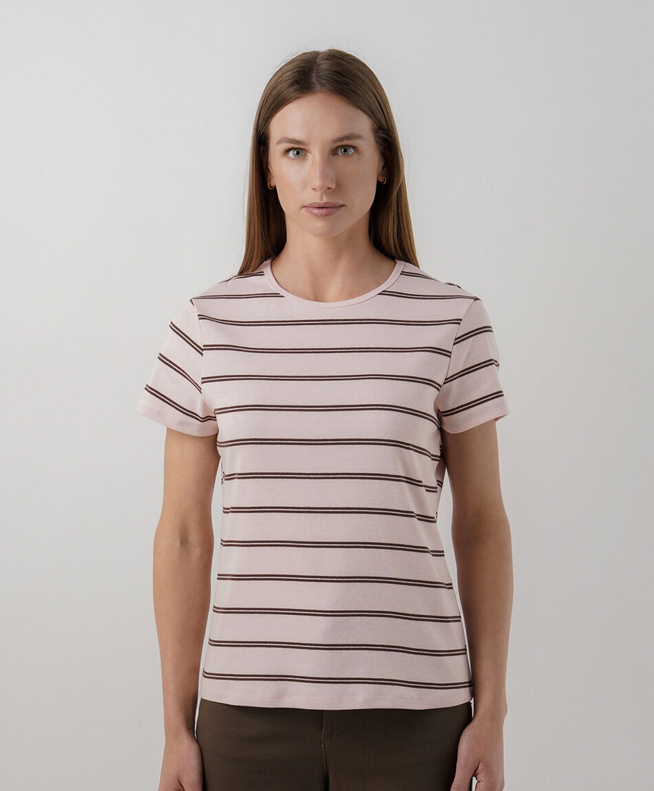 Polera mujer rayas rosada