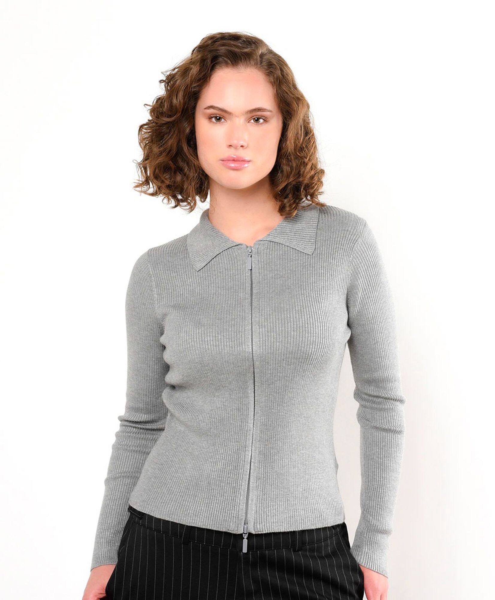 Cardigan mujer acanalado cierre y cuello Cardigan mujer acanalado cierre y cuello