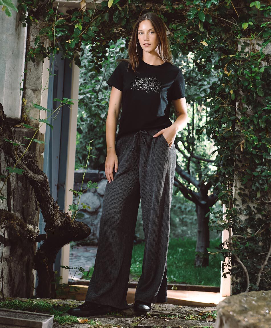 Pantal&oacute;n mujer pliss&eacute; marengo